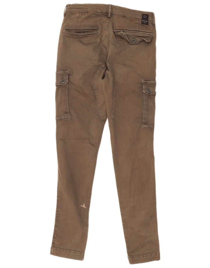 Replay Mens Slim Cargo Trousers W29 L29 Khaki Cotton
