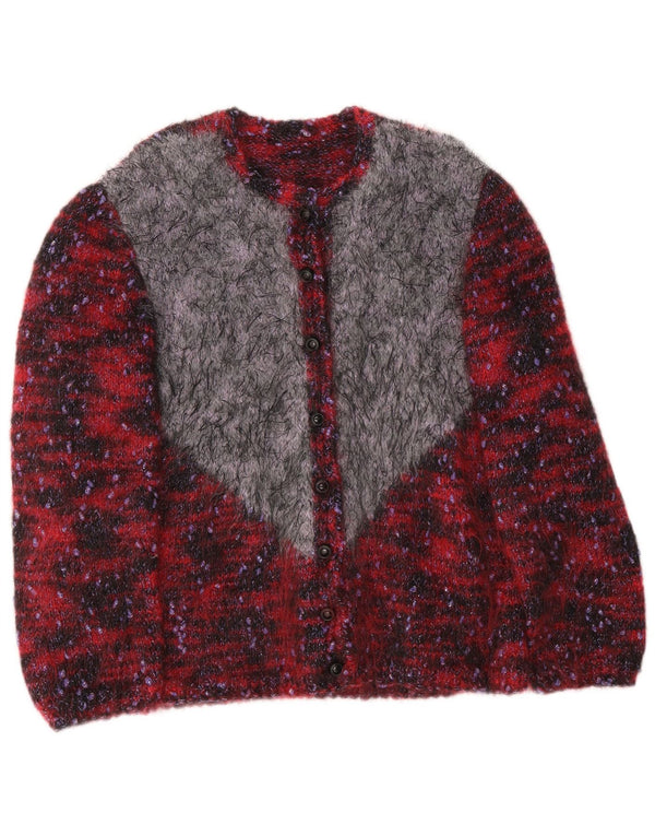 Vintage Womens Cardigan Sweater UK 14 Large Burgundy Colourblock
