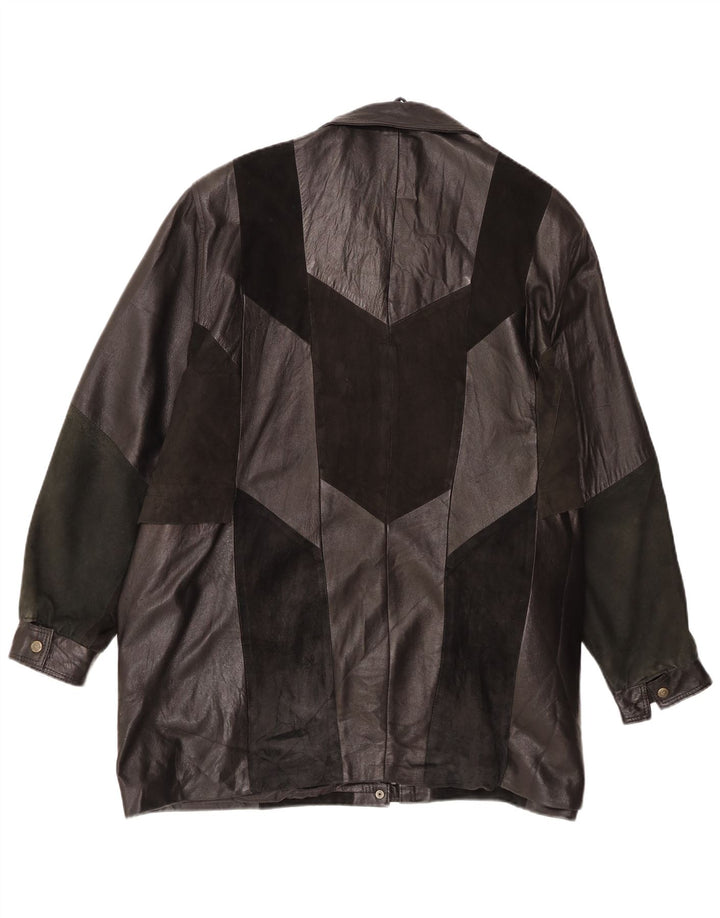 Vintage Womens Leather Leather Jacket UK 20 2XL Black Patchwork Retro