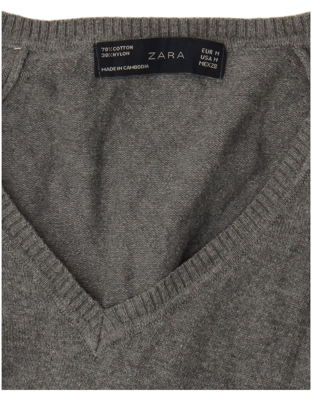Zara Womens V-Neck Jumper Sweater UK 12 Medium Grey Cotton
