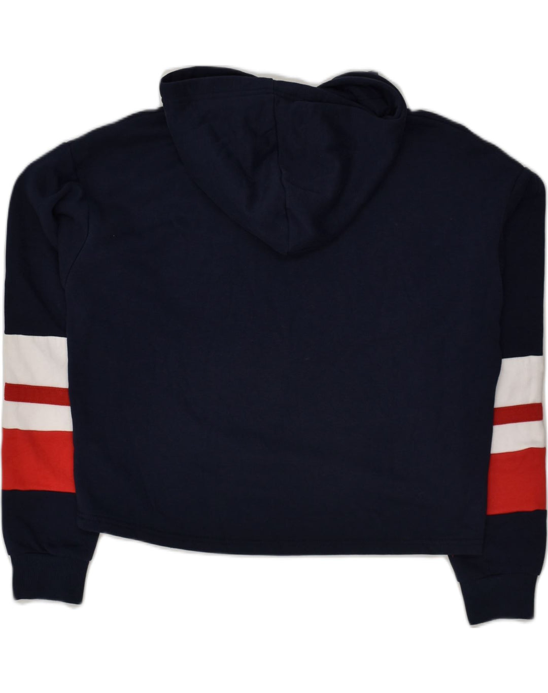 FILA Womens Graphic Hoodie Jumper UK 12 Medium Navy Blue Cotton | Vintage Fila | Thrift | Second-Hand Fila | Used Clothing | Messina Hembry 