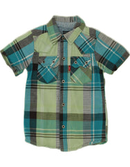 LEVI'S Boys Short Sleeve Shirt 5-6 Years Green Check Cotton