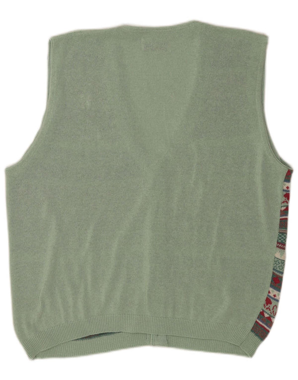 Vintage Mens Sleeveless Cardigan Sweater Medium Multicoloured Fair Isle