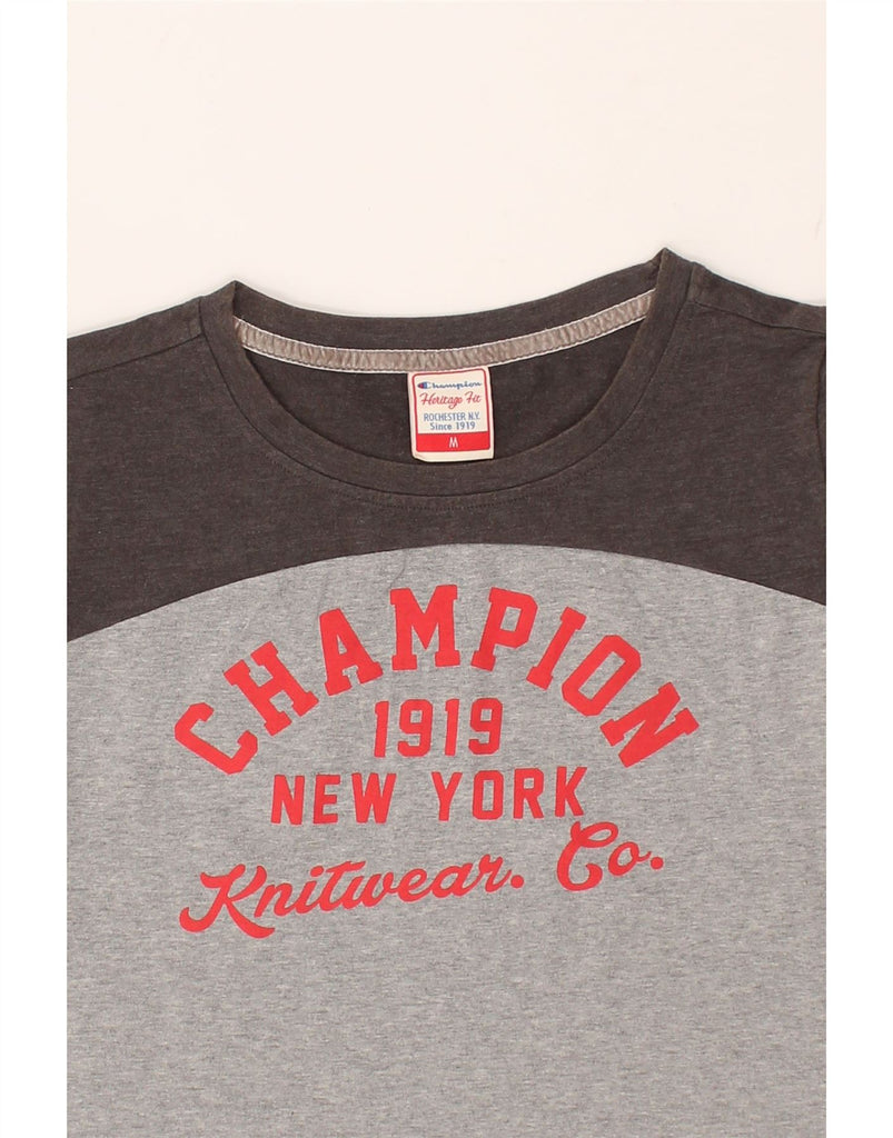 CHAMPION Womens Heritage Fit Graphic T-Shirt Top UK 14 Medium Grey | Vintage Champion | Thrift | Second-Hand Champion | Used Clothing | Messina Hembry 