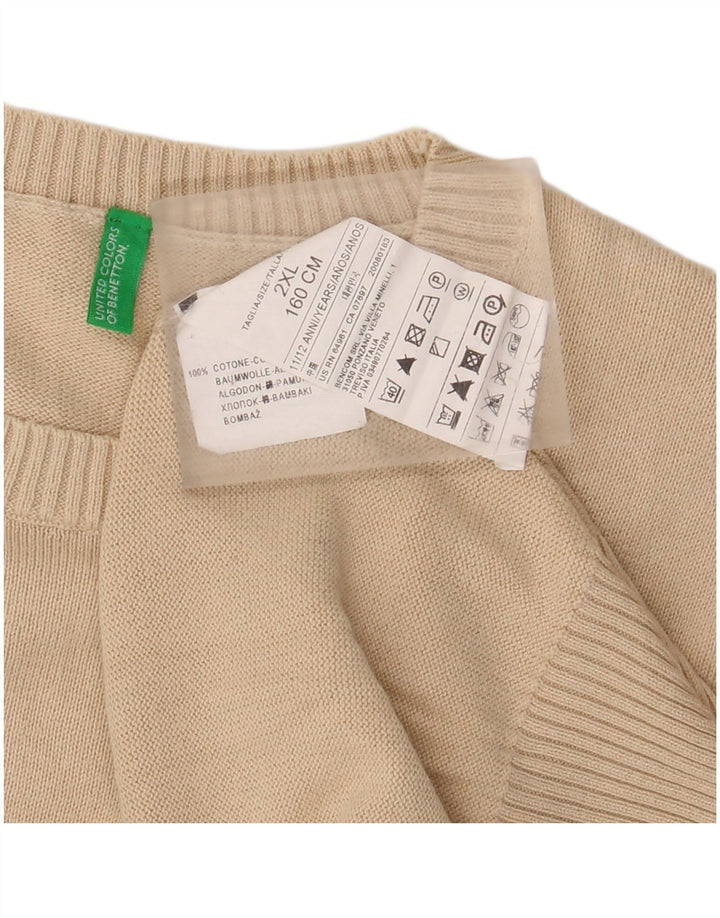 BENETTON Boys Crew Neck Jumper Sweater 11-12 Years 2XL Beige Cotton