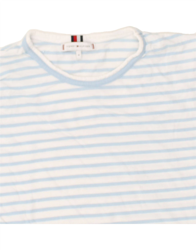 TOMMY HILFIGER Womens T-Shirt Top UK 12 Medium White Striped Cotton | Vintage Tommy Hilfiger | Thrift | Second-Hand Tommy Hilfiger | Used Clothing | Messina Hembry 