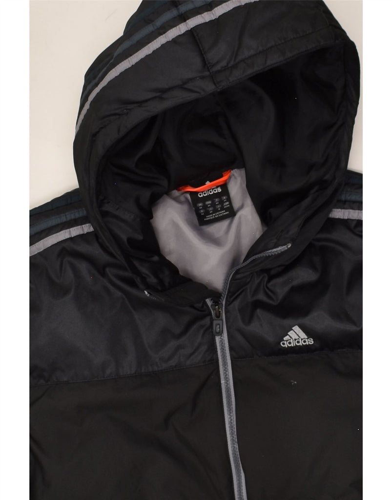 ADIDAS Mens Hooded Padded Jacket UK 38 Medium Black Colourblock Polyester | Vintage Adidas | Thrift | Second-Hand Adidas | Used Clothing | Messina Hembry 