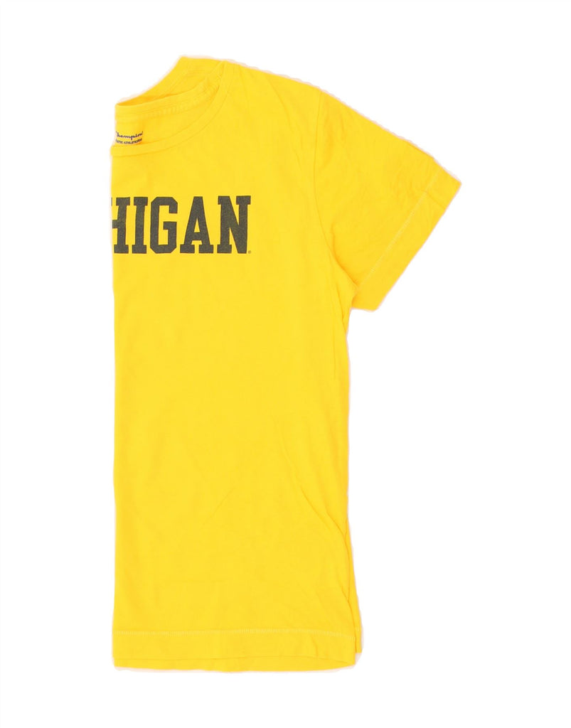 CHAMPION Mens Michigan Graphic T-Shirt Top Large Yellow Cotton | Vintage Champion | Thrift | Second-Hand Champion | Used Clothing | Messina Hembry 