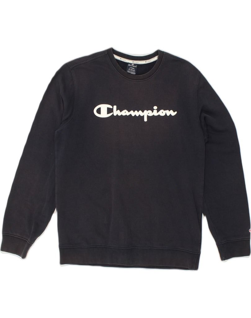 CHAMPION Mens Graphic Sweatshirt Jumper Large Navy Blue Cotton | Vintage Champion | Thrift | Second-Hand Champion | Used Clothing | Messina Hembry 