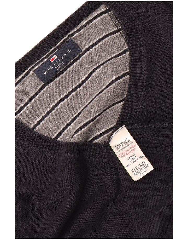 Marks & Spencer Mens Blue Harbour V-Neck Jumper Sweater Large Navy Blue