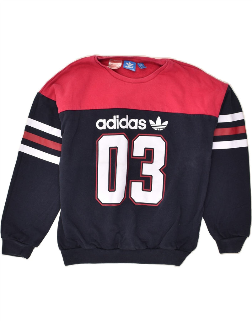 ADIDAS Girls Graphic Sweatshirt Jumper 11-12 Years Navy Blue Colourblock | Vintage Adidas | Thrift | Second-Hand Adidas | Used Clothing | Messina Hembry 