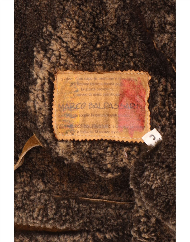 Vintage Womens Hooded Oversized Shearling Jacket IT 44 Medium Brown