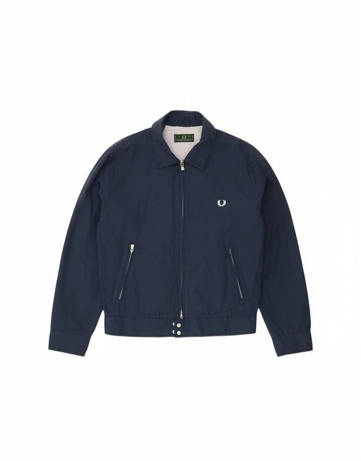 FRED PERRY Mens Bomber Jacket UK 40 Large Navy Blue Cotton