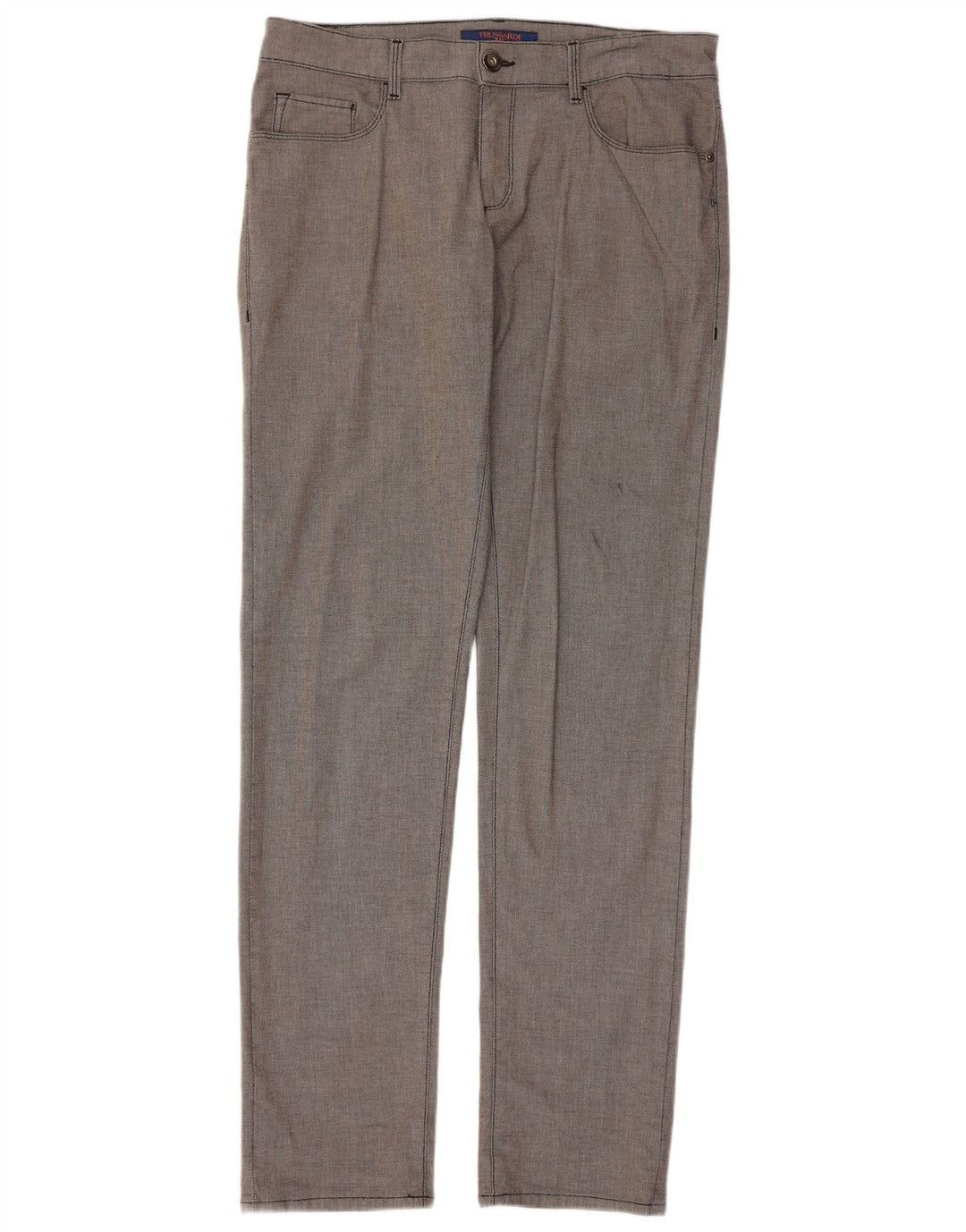 Trussardi Mens Slim Casual Trousers W34 L33 Grey Cotton