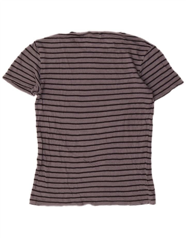 Zara Mens T-Shirt Top Medium Grey Striped Linen