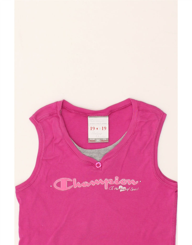 CHAMPION Girls Heritage Classics Graphic Vest Top 9-10 Years Medium Pink | Vintage Champion | Thrift | Second-Hand Champion | Used Clothing | Messina Hembry 