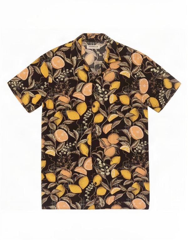 Vintage Mens Short Sleeve Shirt Medium Black Floral Viscose