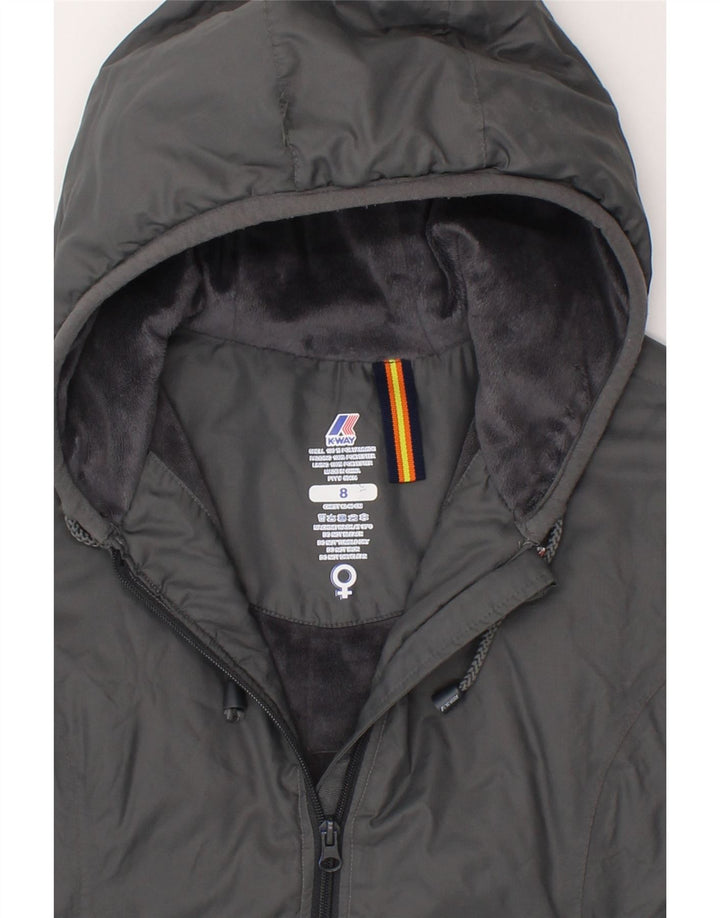 K-WAY Girls Hooded Windbreaker Jacket 7-8 Years Grey Polyamide Vintage K-Way and Second-Hand K-Way from Messina Hembry 
