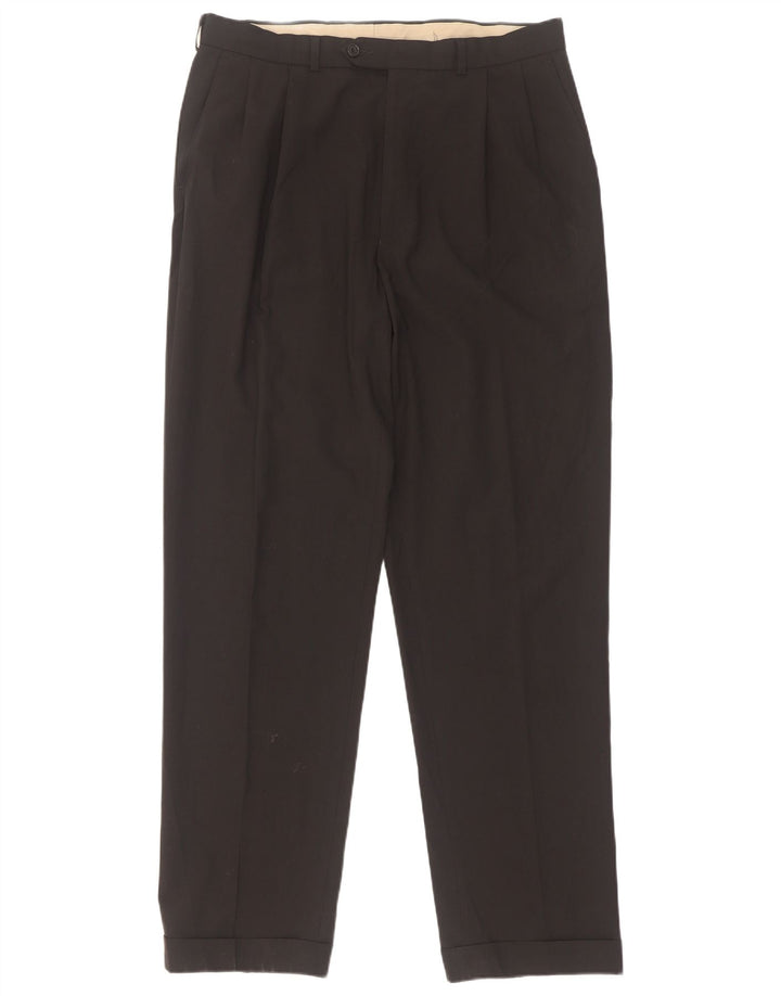 Marks & Spencer Mens Pegged Suit Trousers W34 L33 Black Polyester