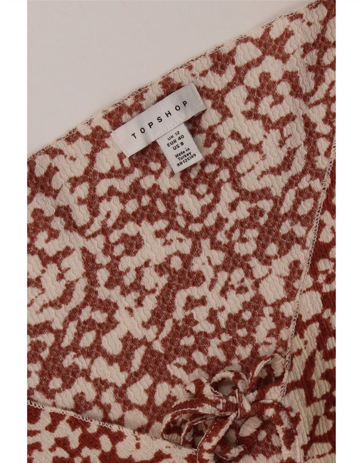 Topshop Womens Abstract Pattern A-Line Dress UK 12 Medium Maroon