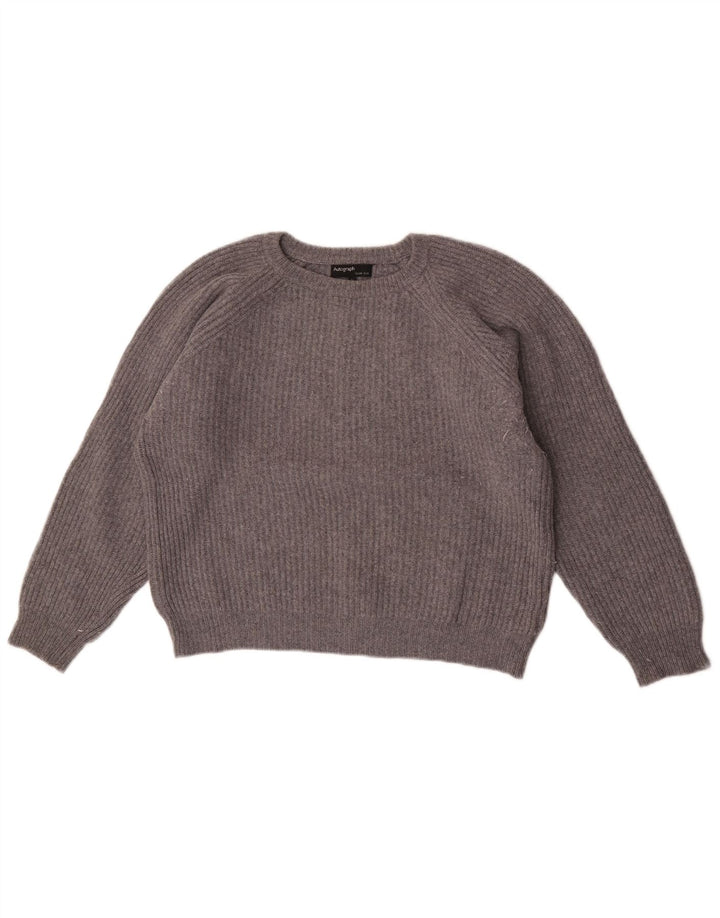 Marks & Spencer Womens Crop Boat Neck Jumper Sweater UK 14 Medium Grey