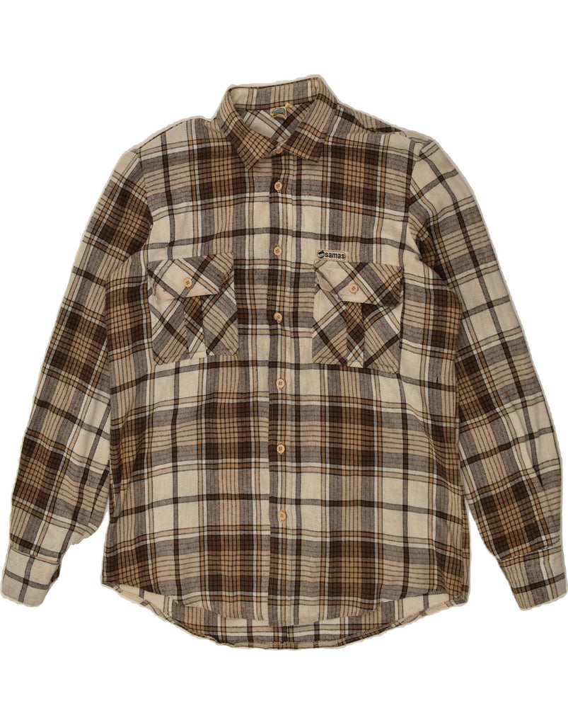 SAMAS Mens Flannel Shirt IT 54 XL Beige Check | Vintage Samas | Thrift | Second-Hand Samas | Used Clothing | Messina Hembry 