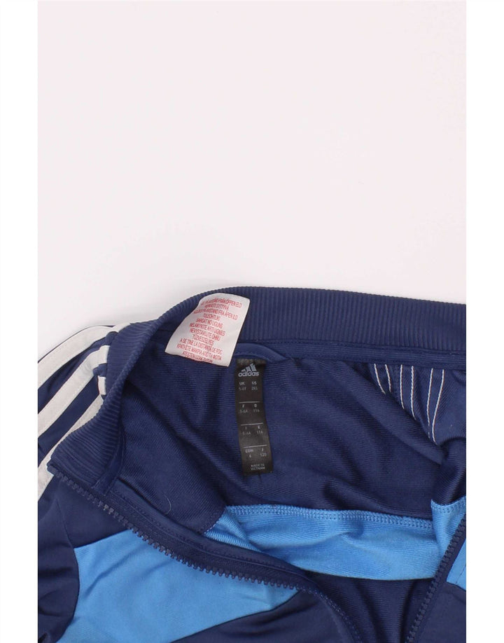 Adidas Boys Tracksuit Top Jacket 5-6 Years Navy Blue Colourblock Polyester