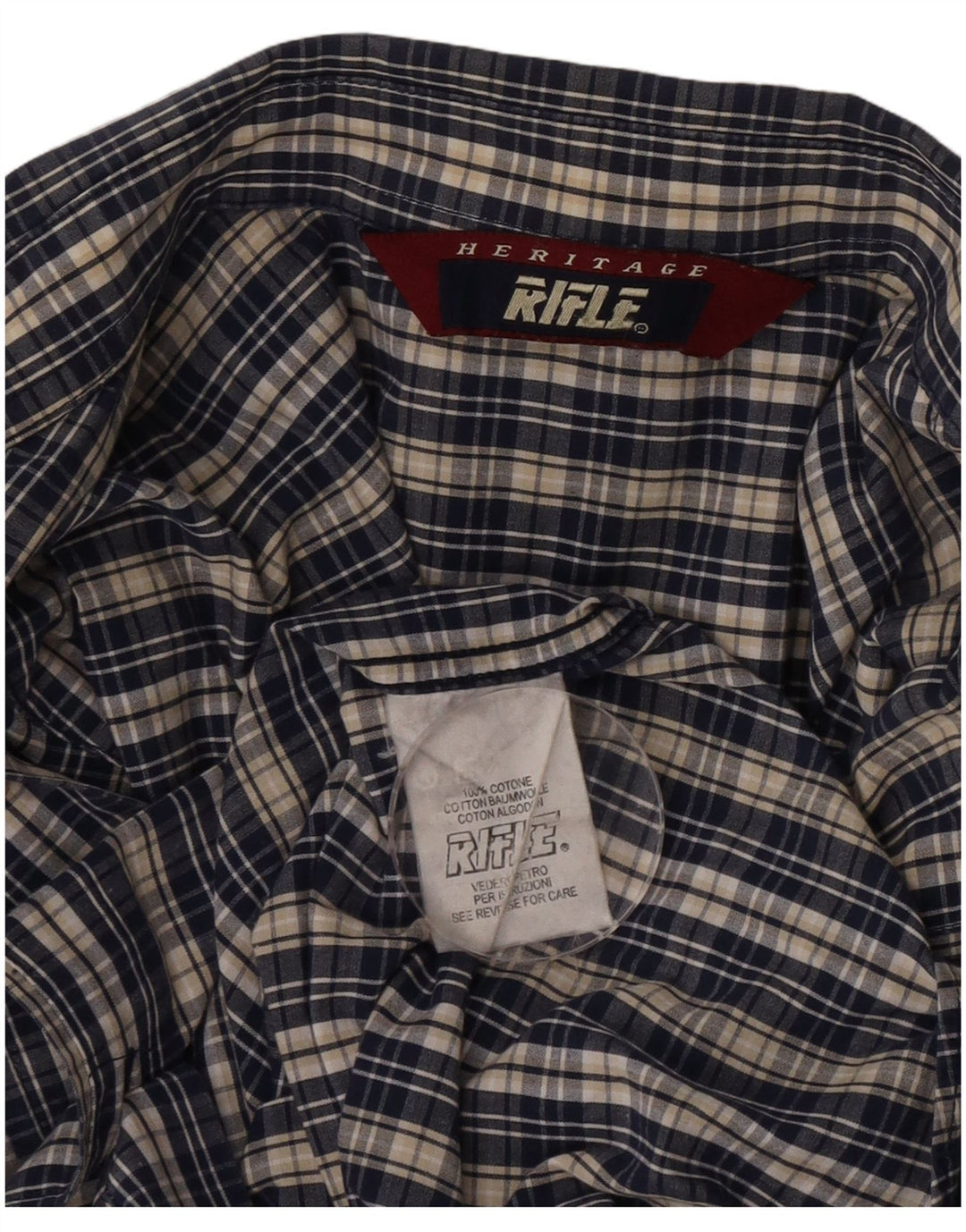 Rifle Mens Heritage Shirt Large Navy Blue Check Cotton