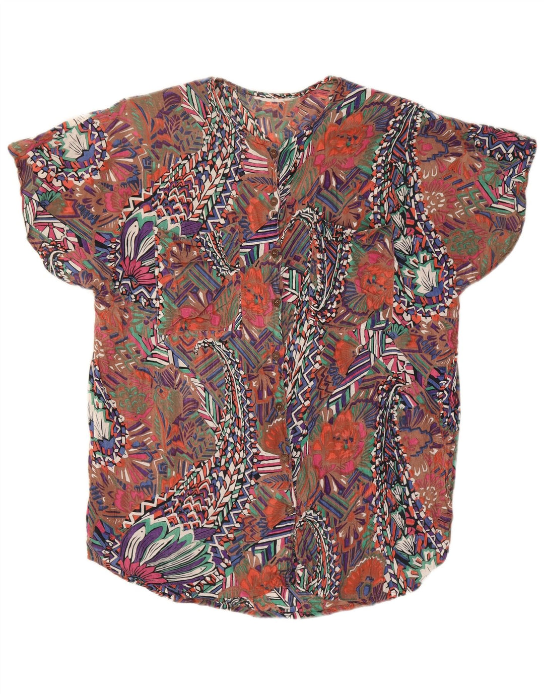 Vintage Womens Abstract Pattern Shirt Blouse UK 14 Large Multicoloured
