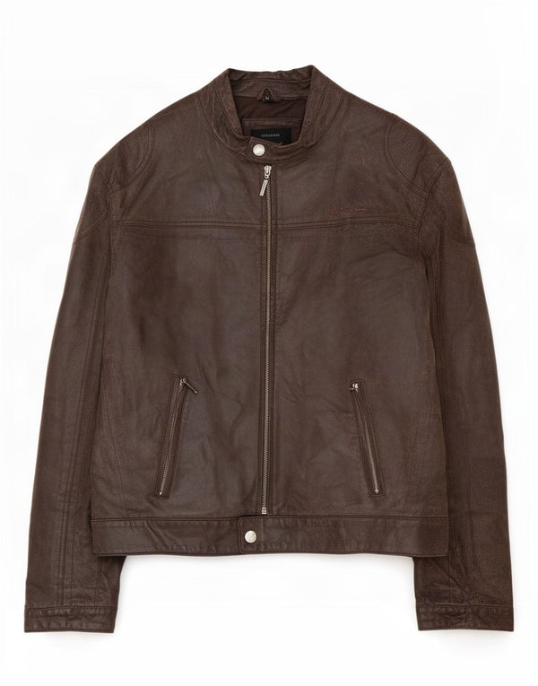 Ben Sherman Mens Leather Biker Jacket UK 38 Medium Brown