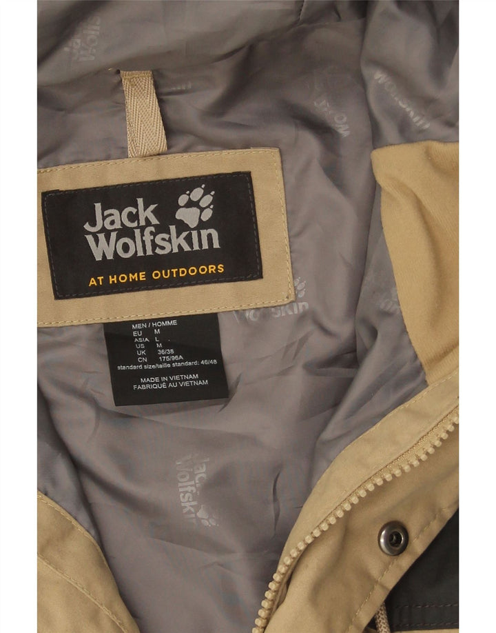 Jack Wolfskin Mens Hooded Parka Jacket UK 36/38 Medium Beige Colourblock