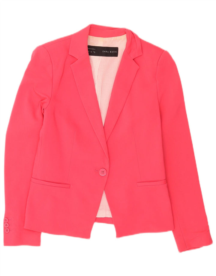 Zara Womens 1 Button Blazer Jacket UK 12 Medium Pink Polyester
