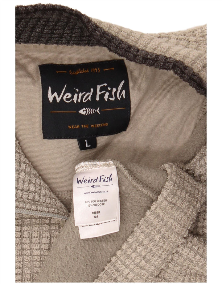 Weird Fish Mens Zip Neck Jumper Sweater Large Beige Polyester