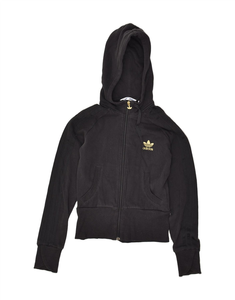 ADIDAS Womens Zip Hoodie Sweater UK 10 Small  Black Cotton | Vintage Adidas | Thrift | Second-Hand Adidas | Used Clothing | Messina Hembry 