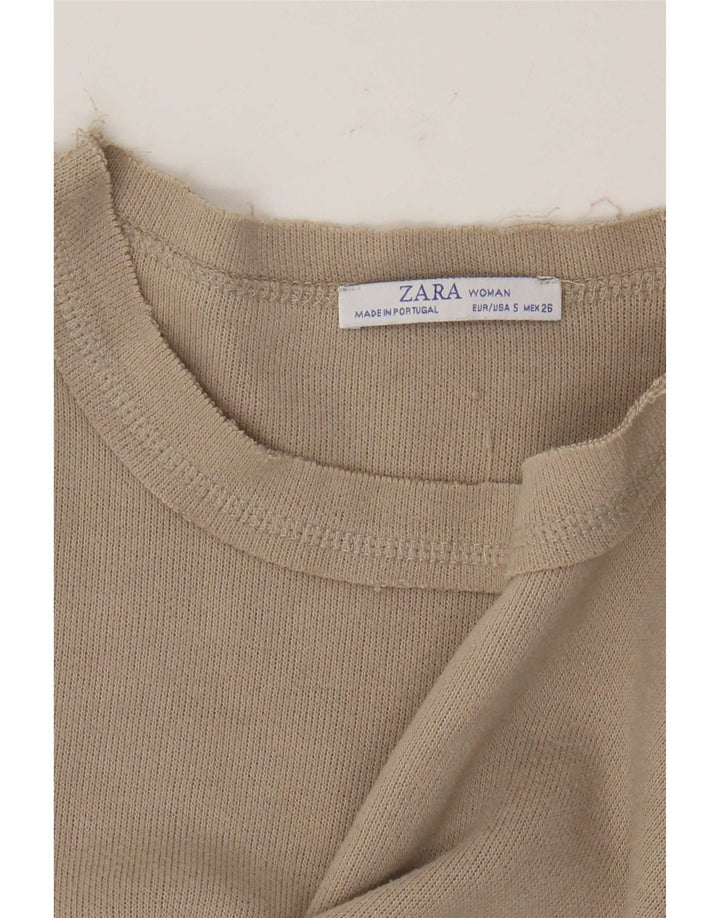 Zara Womens Crop Oversized Top Long Sleeve UK 10 Small Beige