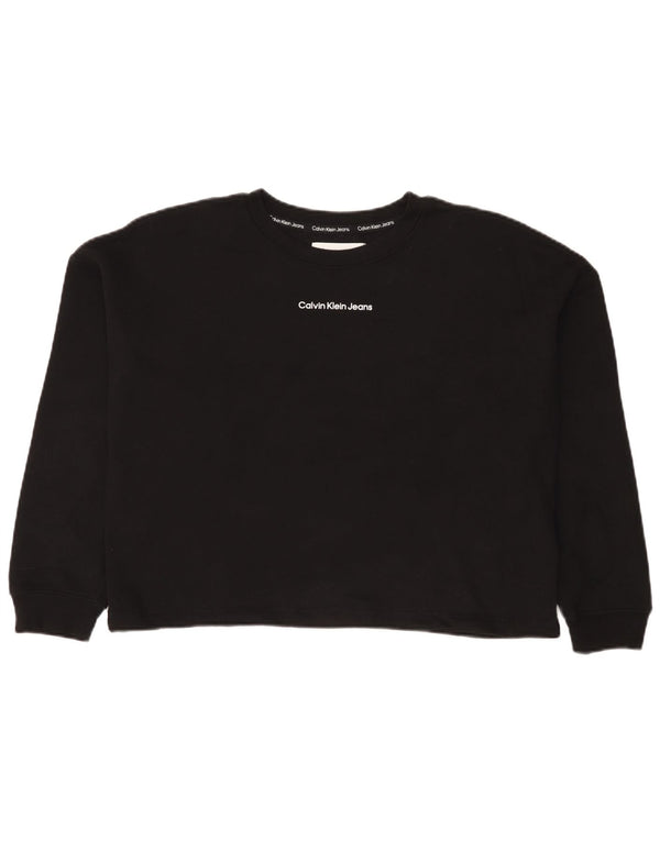 Calvin Klein Jeans Womens Crop Graphic Sweatshirt Jumper UK 16 Large Black