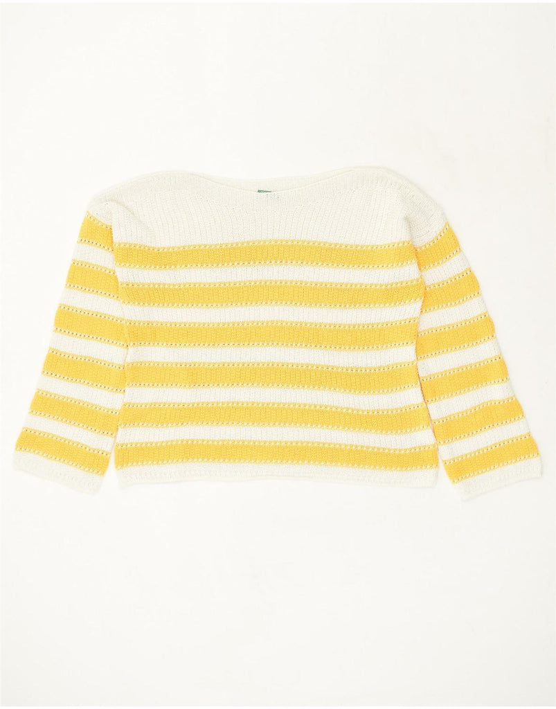 BENETTON Womens Boat Neck Jumper Sweater UK 16 Large Yellow Striped Cotton | Vintage Benetton | Thrift | Second-Hand Benetton | Used Clothing | Messina Hembry 