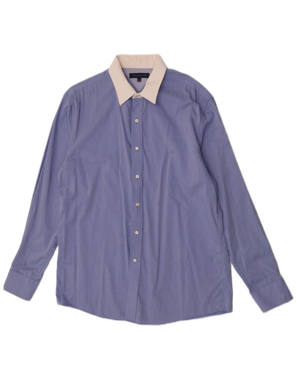 Tommy Hilfiger Mens Shirt Size 16 1/2 Large Blue Pinstripe