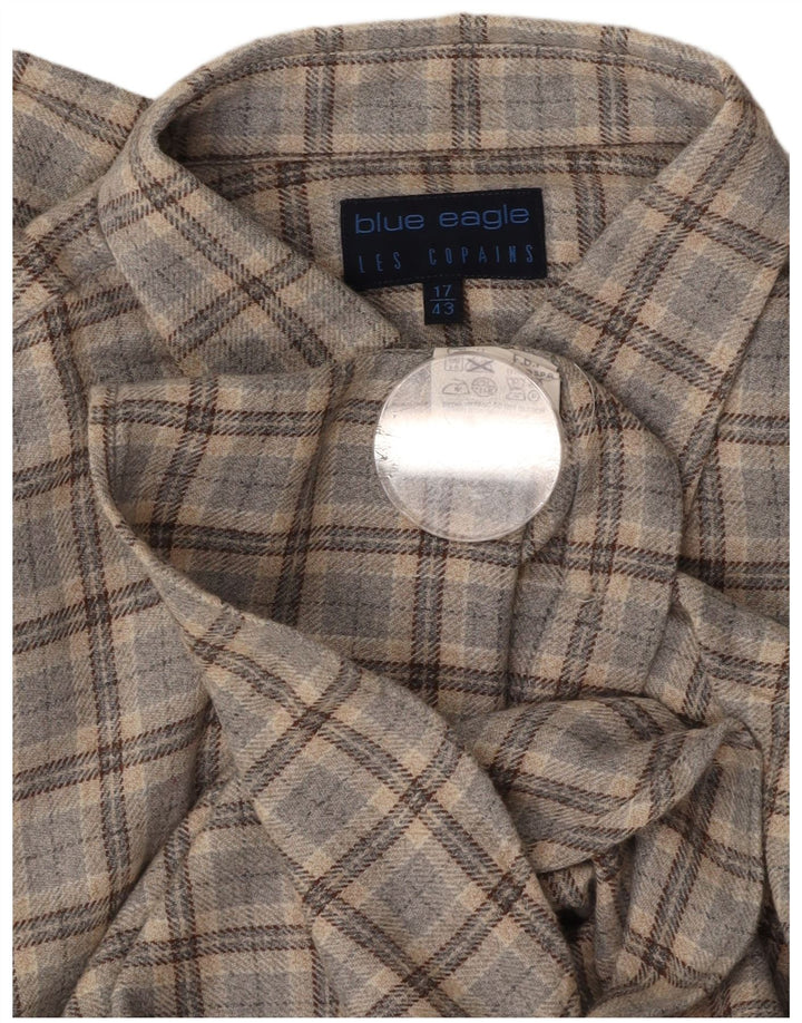 LES COPAINS Mens Flannel Shirt Size 17 43 XL Grey Check Cotton