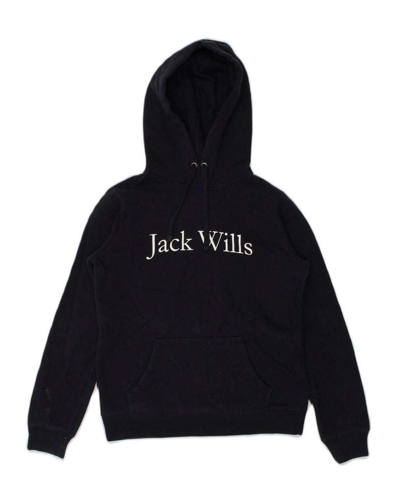 JACK WILLS Womens Graphic Hoodie Jumper UK 8 Small Navy Blue Cotton | Vintage Jack Wills | Thrift | Second-Hand Jack Wills | Used Clothing | Messina Hembry 