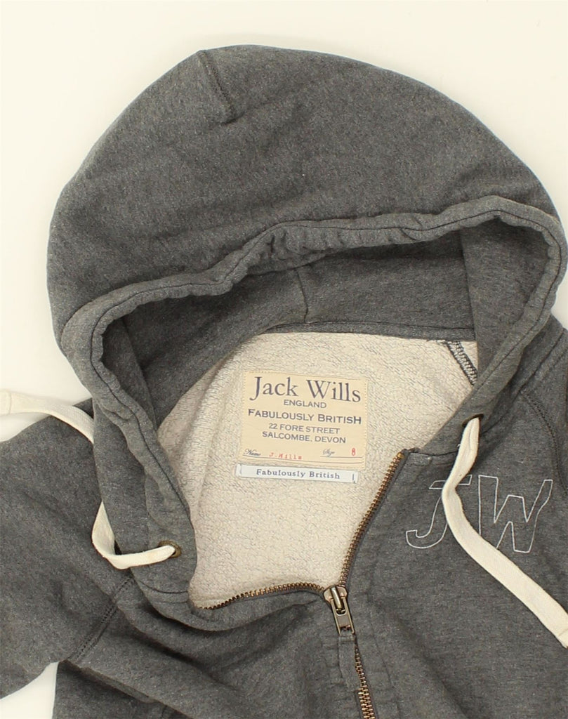 JACK WILLS Womens Graphic Zip Hoodie Sweater UK 8 Small Grey Cotton | Vintage Jack Wills | Thrift | Second-Hand Jack Wills | Used Clothing | Messina Hembry 