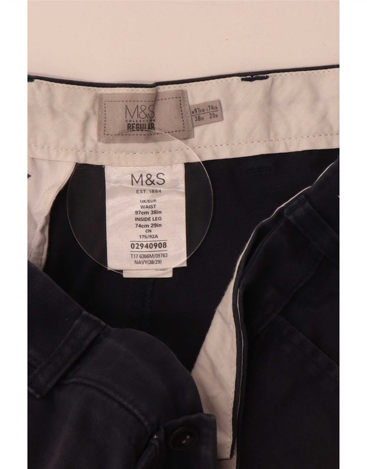 Marks & Spencer Mens Regular Chino Trousers W38 L29 Navy Blue Cotton