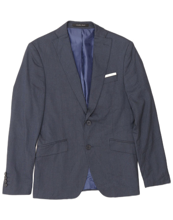 Zara Mens 2 Button Blazer Jacket EU 46 Small Navy Blue Viscose