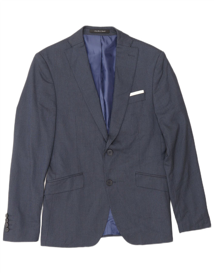 Zara Mens 2 Button Blazer Jacket EU 46 Small Navy Blue Viscose