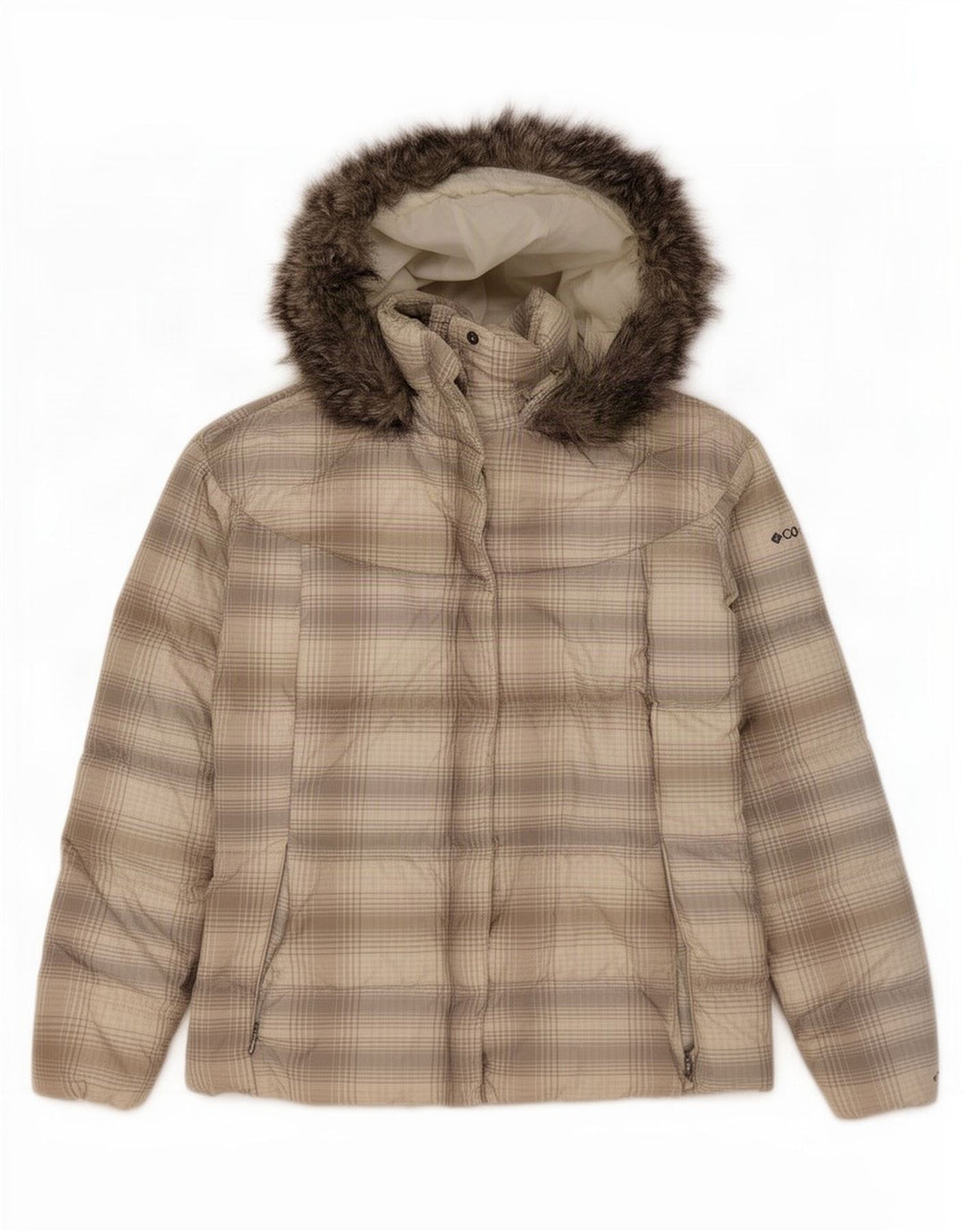 Columbia Womens Hooded Padded Jacket UK 18 XL Grey Check Polyester