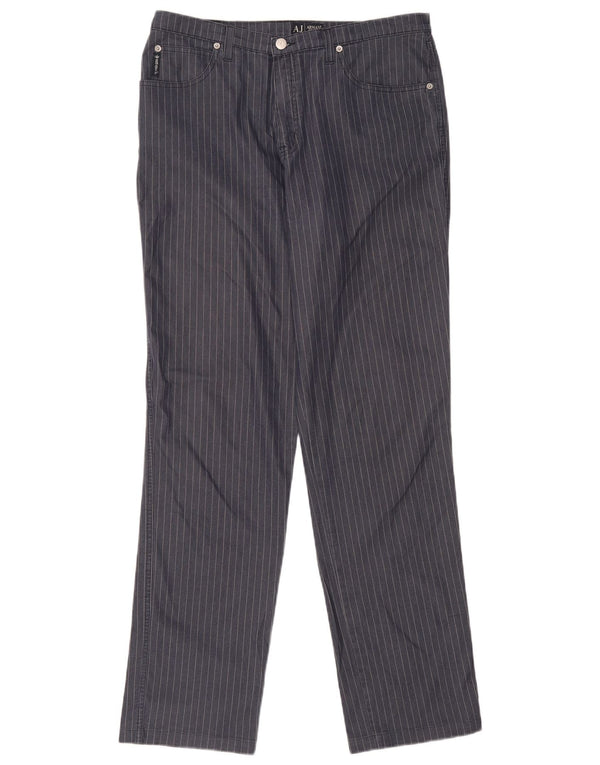 Armani Womens Straight Casual Trousers W34 L33 Navy Blue Pinstripe Cotton