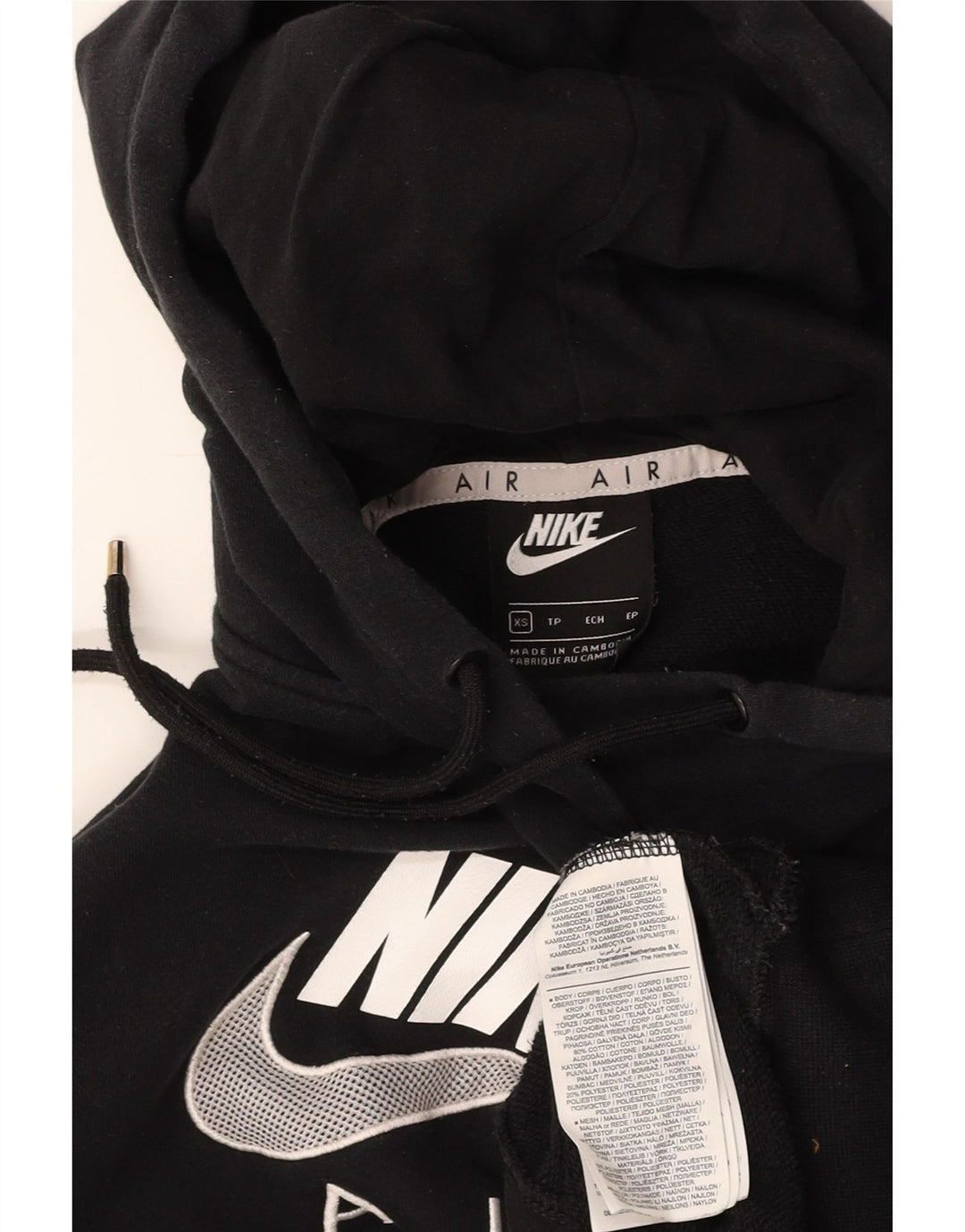 NIKE Womens Air Oversized Graphic Hoodie Jumper UK 6 XS Black Cotton