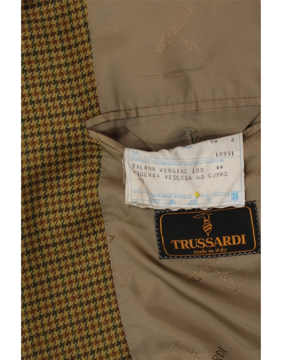 Trussardi Mens 2 Button Blazer Jacket IT 56 3XL Beige Houndstooth
