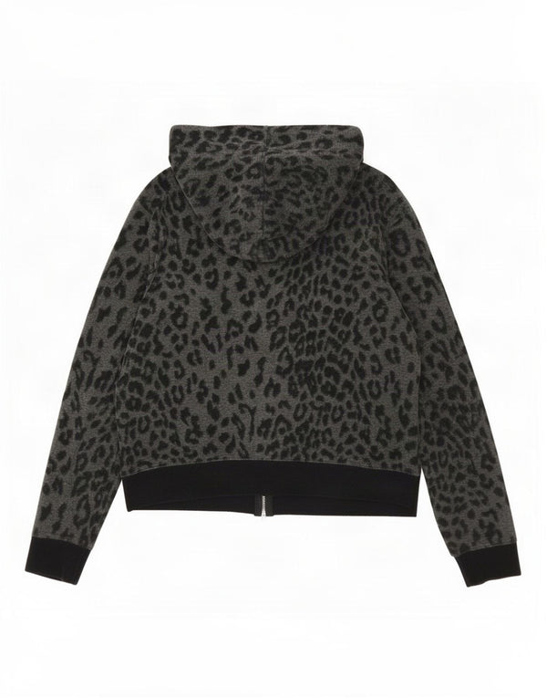 Marks & Spencer Womens Zip Hoodie Sweater UK 14 Medium Grey Animal Print