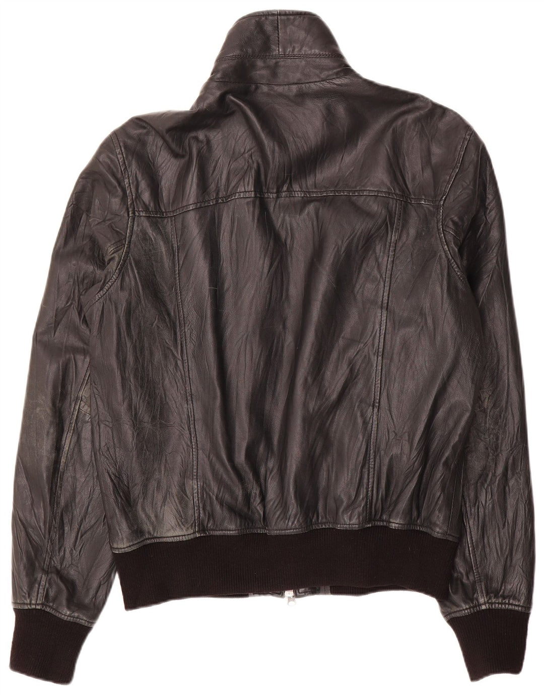 Bata and More Mens Bomber Leather Jacket Size 54 Large Black Leather